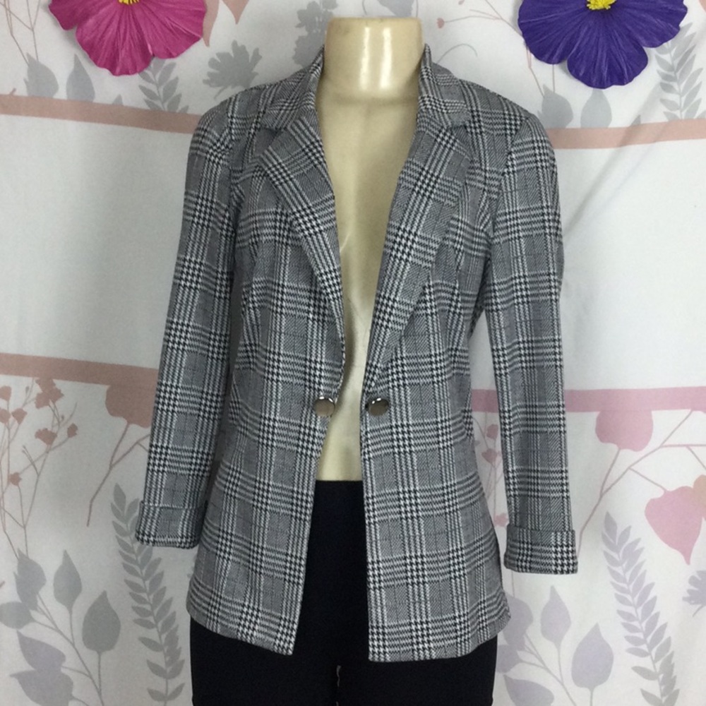 Wearever Women's Clasic Checkered grey glen plaid cuffed sleeves‎ blazer Sz Med